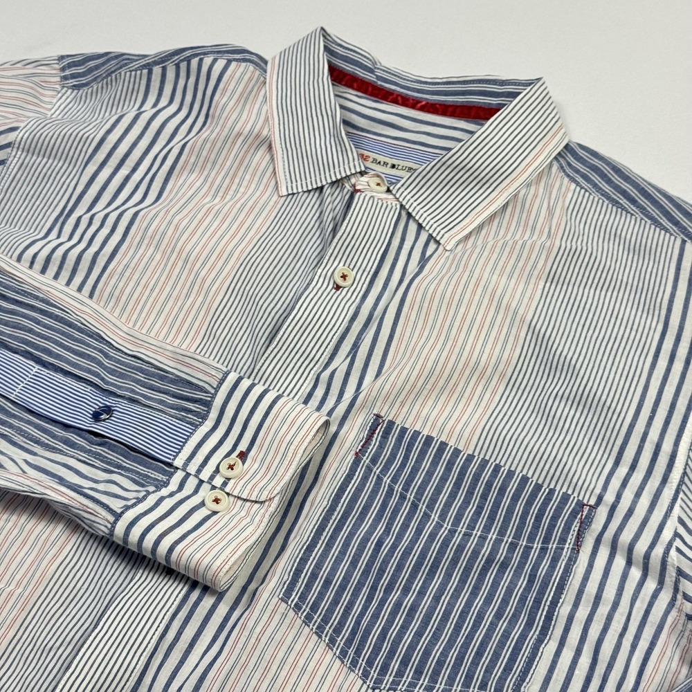 32 Bar Blues Shirt Mens Large Blue Multicolor Stripe Long Sleeve Button Front